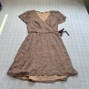 Abercrombie & Fitch XS Faux Wrap Dress‎ Leopard Print Brown Mini Short Sleeve